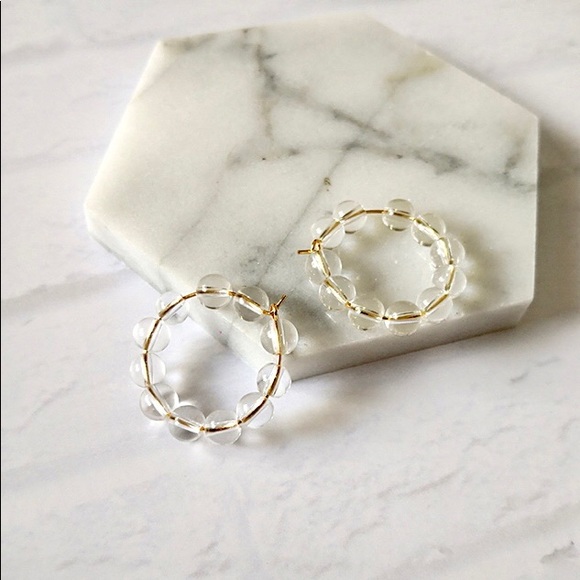 Jewelry - Glass Crystal Ball Gold Transparent Hoop Earrings